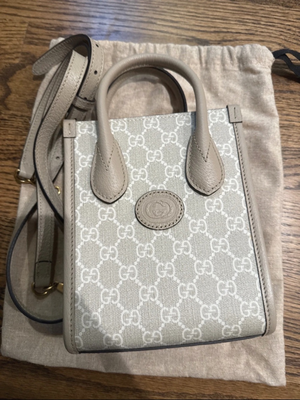 Gucci Mini GG Canvas Top-Handle Bag in Light Beige and Cream